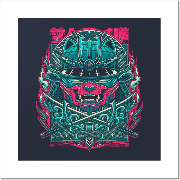 Cyber Samurai Cat Wall Art by StudioM6